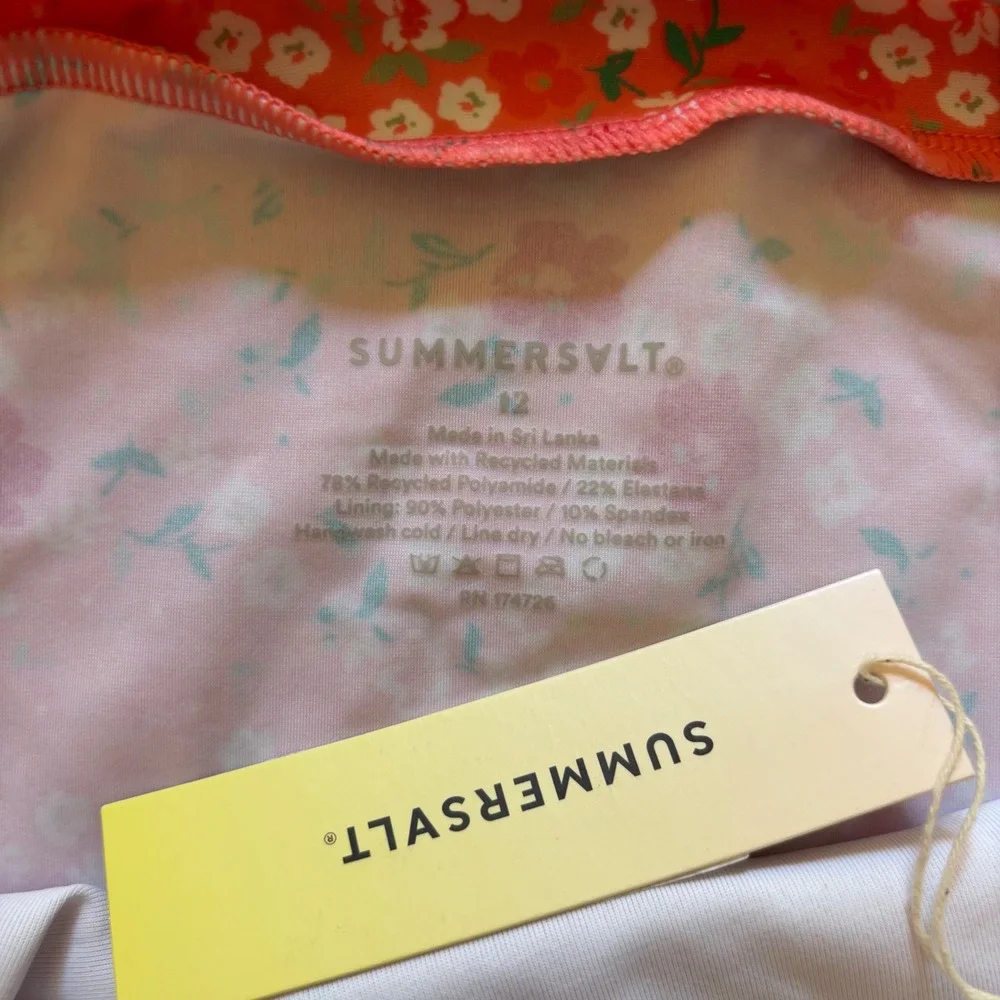 Summersalt Deep V Halter One Piece Swimsuit Womens 12 Floral Orange NWT Poolside